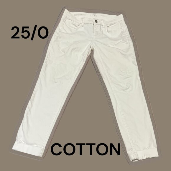 ANN TAYLOR LOFT Modern Skinny Ankle White Jeans Sz 25/0 Cuffed White Denim - Picture 1 of 9
